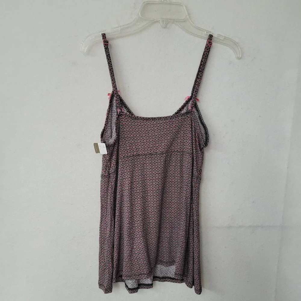 Adrienne Vittadini Studio Tank Top Sleeveless Geo Weave Pink Black Size‎ L Sleep